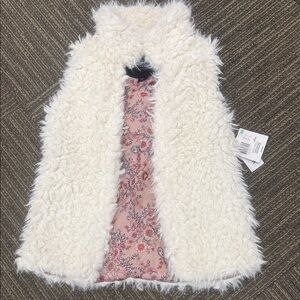 Holiday Editions Cream Faux Fur Vest with Pink Floral Lining